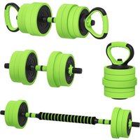 SPORTNOW 40kg Four-In-One Adjustable Weight Dumbbells Set, Barbell, Kettlebell, Push Up Stand - Green | Aosom Ireland