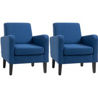 HOMCOM 2 Pieces Modern Armchairs with Rubber Wood Legs, Upholstered Accent Chairs, Single Sofa for Living Room, Bedroom, Blue