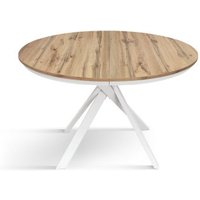 PAZZO DESIGN Tavolo Allungabile con Gambe Incrociate rotondo, Made in Italy, Basamento bianco, Rovere rustico