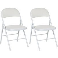 HOMCOM Padded Folding Chairs Set of 2 PU Leather Foldable Chairs with Cushioned Seat and Metal Frame for Home Office Dining, White | Aosom Ireland