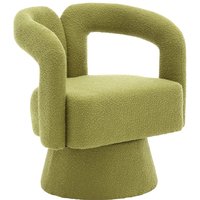 Fauteuil de Bureau Pivotant Rembourré en Tissu Bouclé, Design en Forme de Tonneau, Vert Olive