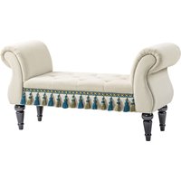HOMCOM Polsterbank Schlafzimmer mit Armlehne, Vintage-Design in Samtoptik, Holzbeine, Belastbarkeit 150 kg, 117x40x58 cm, Beige Aosom.de