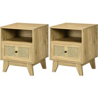 HOMCOM Lot de 2 tables de chevet table de nuit avec tiroir porte cannage et niche vintage 45 x 39 x 56,5 cm