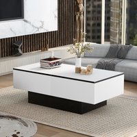 Table Basse de Salon Moderne et Extensible en MDF et Panneaux de Particules, avec 2 Tiroirs et Mécanisme Push-to-Open, 102x60x40 cm, Blanc