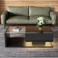 Couchtisch, mit LED, Hochglanz Glasplatte, Modernes Design, Praktisches Ablagefach Beleuchtung, Hochwertig, 105 x 55 x 32,5 cm, schwarz Aosom.de