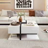 Couchtisch, mit 4 Schubladen künstlerisches Design Hochglanz zusätzlicher Stauraum unten, 78 x 78 x 36 cm, weiß und schwarz Aosom.de