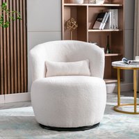 Chaise de Bureau Fauteuil relaxant Fauteuil de bureauen Base en Métal Pivotante à 360°, Capacité 100 kg, 65x70x73 cm, Peluche Teddy, Blanc