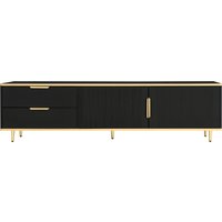 TV-Schrank mit Stauraum schwarz gold 175 cm - geschnitzter Textur vergoldeten Griffen Marmorstruktur für elegantes Wohnzimmer Aosom.de