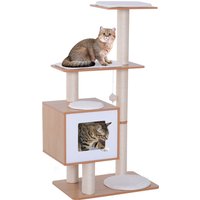 PawHut Wooden Cat Tree with Scratching Post, Multi-level Kitten House Condo, Activity Centre with Cushion and Hanging Toy | Aosom Ireland