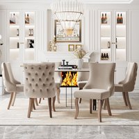 Ensemble de 6 rembourrés Chaises de salle à manger hors de velours avec Détails boutons et rivets métalliques, Beige