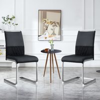 2 modernes Chaises de salle à manger, Chaise cuisine avec plus haut dossier en PU et rembourré Lin, Design ergonomique, Noir Aosom France