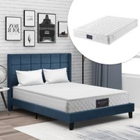 AB Store Bett 140x200 Elegantes Doppelbett mit Federkernmatratze und Lattenrost 140x200 cm Blau Hochbett Option Leinenoptik Aosom.de