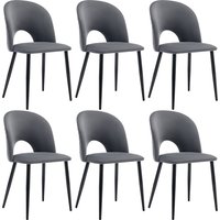 Set aus 6 gepolsterten Esszimmerstühlen aus Samt mit diamantierter Rückenlehne und Metallrahmen, Grau