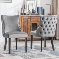 Ensemble de 2 rembourrés Chaises de salle à manger avec Coutures boutonnées, Gris