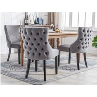Ensemble de 4 rembourrés Chaises de salle à manger hors de velours avec bouton matelassé, Gris