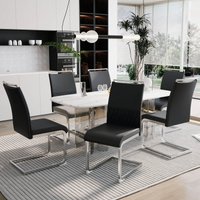 Ensemble de 6 modernes Chaises de salle à manger avec plus haut dossier Fabriqué en PU et lin, ergonomique conception rembourrée pour Cuisine, Noir