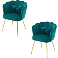 2 Chaises de Bureau, Fauteuil relax en Velours avec Dossier en Pétale, Pieds Métalliques Dorés et Coussins Papillon, 63x58x77 cm, Vert Aosom France