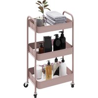 HOMCOM Three-Tier Steel Storage Trolley - Pink | Aosom Ireland