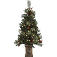 HOMCOM Small Christmas Tree With Lights, 1.2m/4ft Small Xmas Tree with 100 Warm White LED Lights and 8 Modes, Red Berries, Green | Aosom Ireland
