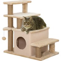PawHut Adjustable Cat Steps, with House & Hanging Toy Ball - Beige | Aosom Ireland