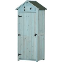 Outsunny Abri de Jardin en Bois Sapin pré-huilé - 3 Étagères, Double Portes à Loquets, Toit Pente Bitumé, 77x54x179 cm, Bleu Aosom France