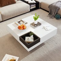 Table basse design en haute brillance, Table de salon avec boîte de rangement amovible et effet