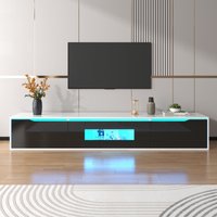 Meuble TV en haute brillance avec éclairage LED, design moderne, 180×35×30 cm, multiples options de montage, Blanc