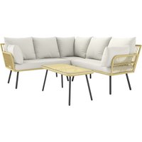 Outsunny Ensemble salon de jardin d'angle 5 places en résine tressée effet rotin avec coussins et table basse rectangulaire