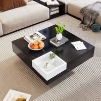 Quadratischer Couchtisch mit LED-Licht, mit mobile Aufbewahrungsbox, mehrfarbige LED-Lichtstreifen, Schwarzweiß, 72x72x30 cm Aosom.de