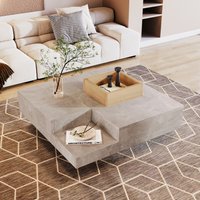 Table basse avec boîte de rangement amovible, gris béton et couleur bois, 72×72×30 cm, Gris