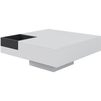 Couchtisch, Mehrfarbige LED-Lichtstreifen, Robuste Konstruktion, Wohnzimmertisch mit abnehmbarer Aufbewahrungsbox, Hochglanz, 72×72×30 cm, Weiß