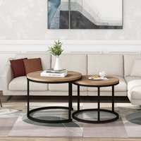 Table basse ronde 2 pièces, tables d'appoint empilables en MDF avec cadre en métal, design ga