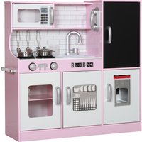 AIYAPLAY AIYAPLAY Kinderküche Spielküche mit Spielzeug Telefon, Kreidetafel, Mikrowelle, Herd, Spüle, Puppenküche mit Küchenzubehör, Eiswürfelmaschine für 3-8 Jahre Kinder, Rosa Aosom