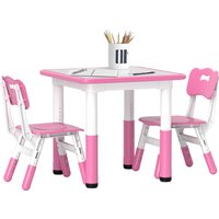 AIYAPLAY Height Adjustable Toddler Table and Chair Set, 3 Pcs Children Activity Table w/ 2 Chairs, for Playroom, Bedroom - Pink | Aosom Ireland