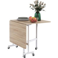 HOMCOM Drop Leaf Dining Table with Metal Frame for 4-6 Person, Folding Kitchen Table for Small Spaces, Nature | Aosom Ireland