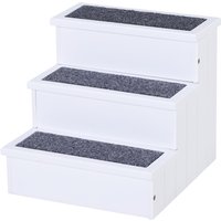 PawHut 3 Step Wooden Pet Stairs, Carpeted Ramp for Cats & Small Dogs, Non-Slip Carpet, Compact, White | Aosom Ireland