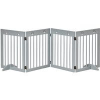 PawHut Pet Gate 4 Panel Wooden Dog Barrier Freestanding Folding Safety Fence with Support Feet up to 204cm Long 61cm Tall Light Grey | Aosom Ireland