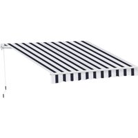 Outsunny 2.5m x 2m Garden Patio Manual Awning Canopy Sun Shade Shelter Retractable with Winding Handle Blue White Aosom UK