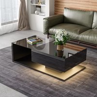 Gloss Coffee Table in Black with 16-color LED Lights, Coffee Table with Storage, Modern Coffee Table with High Gloss Finish Aosom UK