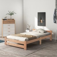 Massivholzbett, mit Kopfteil Einfaches Massivholzbett für kleine Räume, mit Lattenrost, 200x90 cm, bis 90 kg, Naturfarbe ohne Matratze Aosom.de