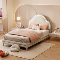 Lit rembourré avec tête de lit en forme de nuage et bande LED, sans matelas, 90x200 cm, Blanc