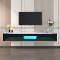 Black TV Unit with High Gloss and Color Changing LED Lights, TV Sideboard with 3 Storage Space, for Bedroom, 180L x 35W x 30H cm, Black Aosom.UK