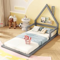 Lits d'enfant en forme de maison 90x200cm,sans matelas, Gris Aosom France