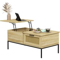 HOMCOM Table Basse Multifonctionnelle avec Plateau Relevable, Tiroirs Spacieux et Cadre Acier Naturel Aosom France