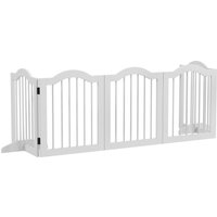 PawHut Barrière de Sécurité pour Chiens, 5 Panneaux, pliable, flexible, bois massif/MDF, 254,5x29,5x61 cm, Blanc