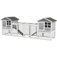 PawHut Clapier pour Petits Animaux, Clapier pour Lapins, Enclos extérieur, Cage, Rampe, bacs à litière amovibles, Blanc + Gris