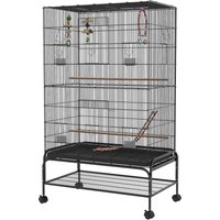 PawHut Cage à oiseaux avec perchoirs, jouets pour oiseaux, bac amovible, Noir