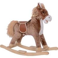 HOMCOM Schaukelpferd Westernpferd Sattel Großer Komfort Kurzes Plüschholz Pappelholz Braun Aosom