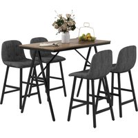 HOMCOM Ensemble de bar 5 pièces, Table et 4 chaises, Boutonnière, rembourrage épais, tissu en lin, Gris foncé