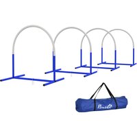 PawHut Ensemble d'Agility pour Chiens, Entraînement pour Chiens, 4 Arcs, pour Débutants, avec Sac de Transport, bleu + blanc, 88 x 64 x 95cm